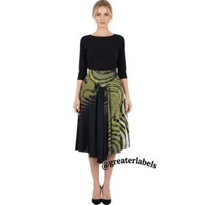 Roberto Cavalli Vintage Knee Length Skirt Signed Print Green Black Size S